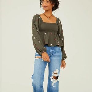 Olivia Embroidered Babydoll Top